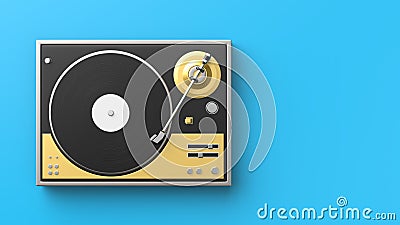 Retro record - vinyl player isolated on colored background.3D il Cartoon Illustration