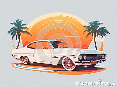 Retro Revival: Classic Car in Vibrant Miami Streets Stock Photo
