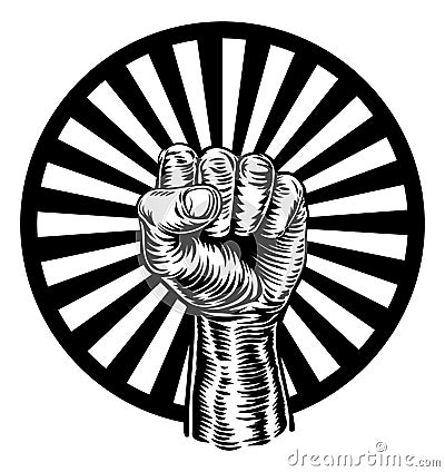 Retro Revolution Hand Fist Raised Air Propaganda Vector Illustration