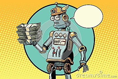 Retro robot with a bundle of money Vector Illustration