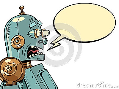 the retro robot screams in fear. Emotions artificial intelligence Vector Illustration