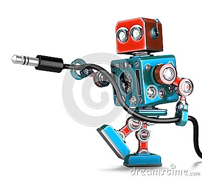 Retro Robot with stereo audio jack. Isolated. Contains clipping path Stock Photo