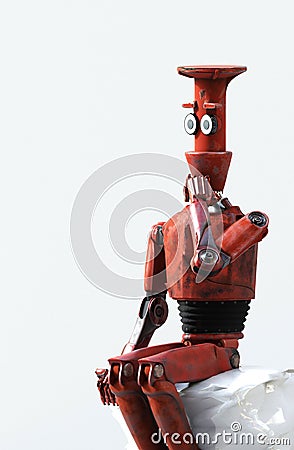 Retro robot thinks sitting on the cube, artificial intelligence, ai Stock Photo