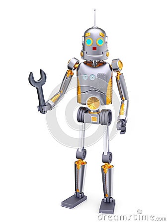 Vintage retro robot wrench Cartoon Illustration