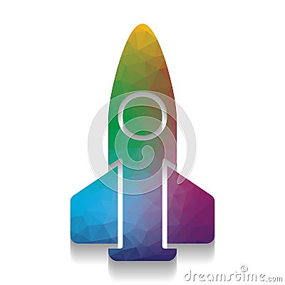 Retro Rocket sign illustration. Vector. Colorful icon with bright texture of mosaic with soft shadow on white background. Isolate Vector Illustration