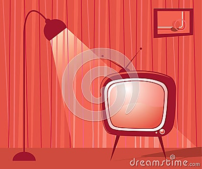 Retro room and TV. Vector . Vector Illustration