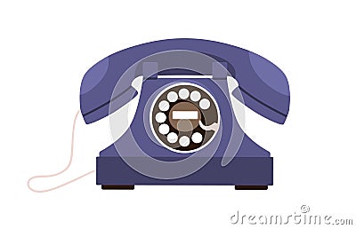 Retro rotary telephone with disk dial, headset, receiver of 1937. 300 type desk set. Old history phone device with Vector Illustration