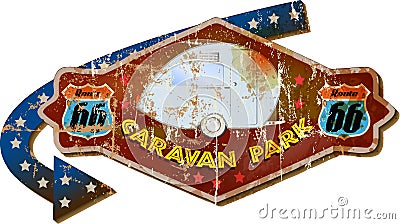 Retro route 66 caravan park sign Vector Illustration