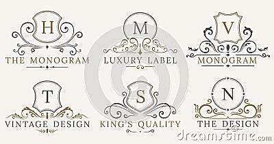 Retro Royal Vintage Shields. Vector Luxury logo design elements. Business signs, identity, badges Vector Illustration