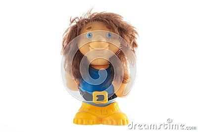 Retro rubber doll toy on white background Stock Photo