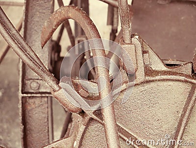Retro rusted mechanism. Old machinery details closeup. Stock Photo