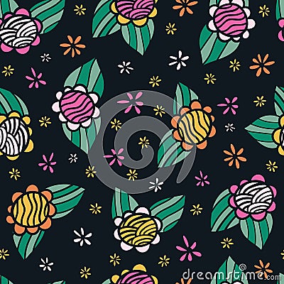 Retro 60s floral. Vector repeat pattern. Great for home decor, wrapping, fashion, scrapbooking, wallpaper, gift, kids Vector Illustration