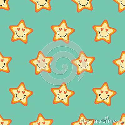 Retro 70s Hippie Seamless Pattern Starfish Vector Illustration