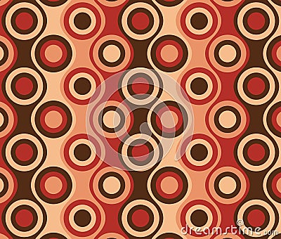 Retro 1970s Style Red Brown Orange Geometric Circles Mid Century Seventies Vintage Pattern Stock Photo