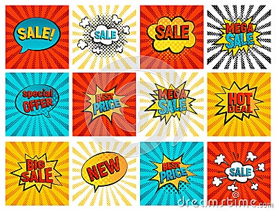 Retro sales icons vector card set Vector Illustration