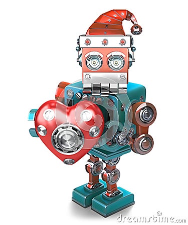 Retro Santa Robot with mechanical heart. . Contains clipping path Stock Photo