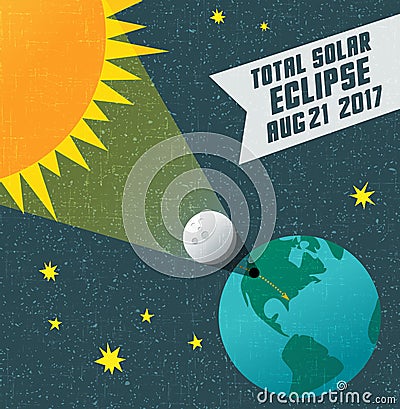 Retro science illustration of the solar eclipse with starry night background Vector Illustration