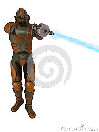 Retro scifi storm trooper firing raygun Stock Photo