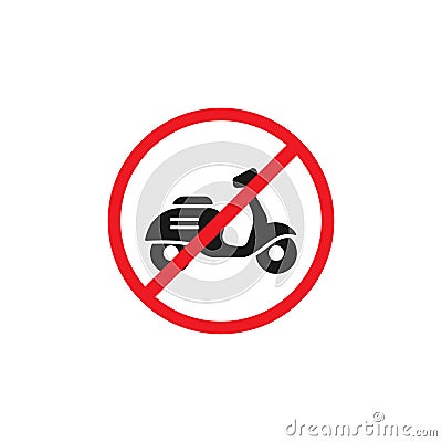 Retro scooter or motorbike in red crossed circle icon. No scooters sign isolated on white Cartoon Illustration