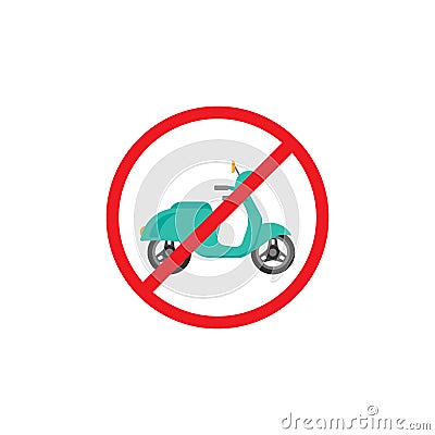 Retro scooter or motorbike in red crossed circle icon. No scooters sign isolated on white Vector Illustration