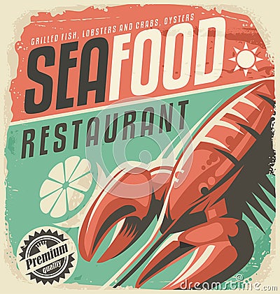 Retro seafood restaurant poster with lobster Vector Illustration