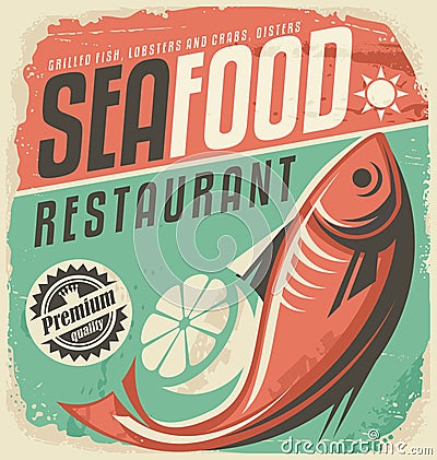 Retro seafood restaurant poster Vector Illustration