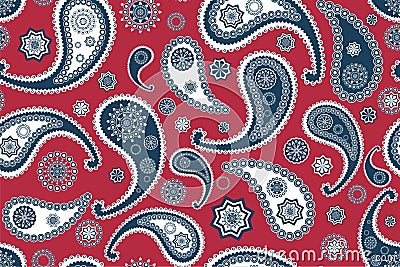 Retro seamless oriental red paisley vector pattern Vector Illustration