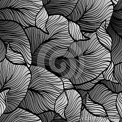 Retro seamless pattern with abstract doodle leaves Vector Illustration