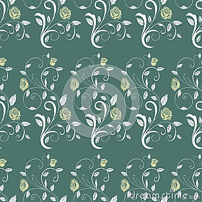 Retro seamless pattern branches roses. Vector Illustration