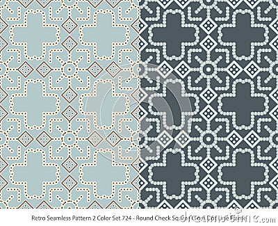 Retro Seamless Pattern 2 Color Set Round Check Square Cross Vector Illustration
