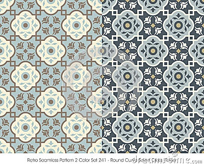 Retro Seamless Pattern 2 Color Set_241 Round Curve Squre Cross F Vector Illustration