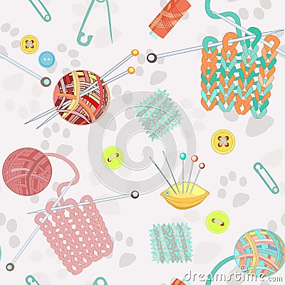 Retro seamless pattern with knitting accessories Vector Illustration