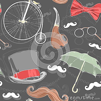 Retro seamless pattern with vintage objects Vector Illustration