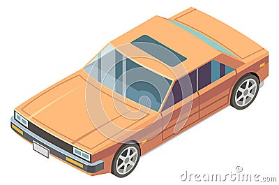 Retro sedan. Isometric front icon. Old car Vector Illustration