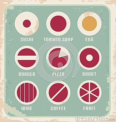 Retro set of food pictogram, icons and symbols Vector Illustration