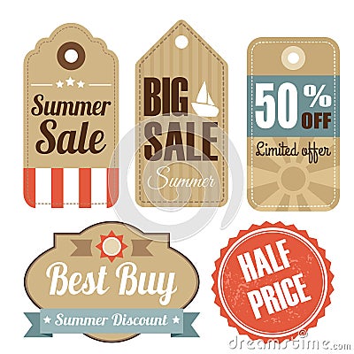 Retro set of summer vintage sale labels, Cartoon Illustration