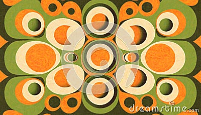 Retro seventies 70's style artistic background poster in warm orange, yellow and green colors. AI Generative. Stock Photo