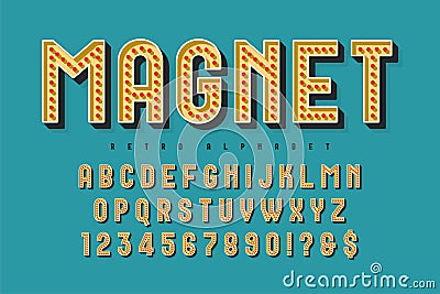 Retro show alphabet design, cabaret, letters and numbers. Vector Illustration