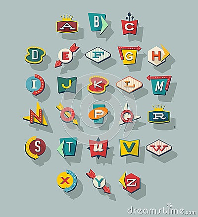 Dimensional retro style signs alphabet. Letters on vintage style signs. Vector Illustration