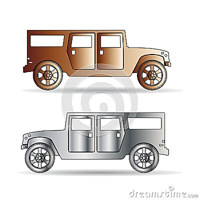 Retro Silhouette of two cars metallic color, cartoon on white ba Vector Illustration