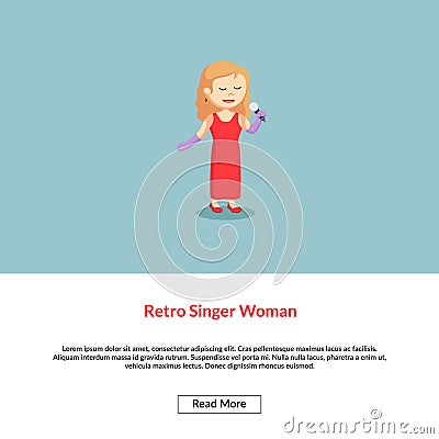 Retro singer woman with red dress Vector Illustration