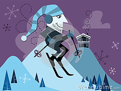 Retro Skier Illustration Vector Illustration