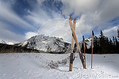 retro skis Stock Photo