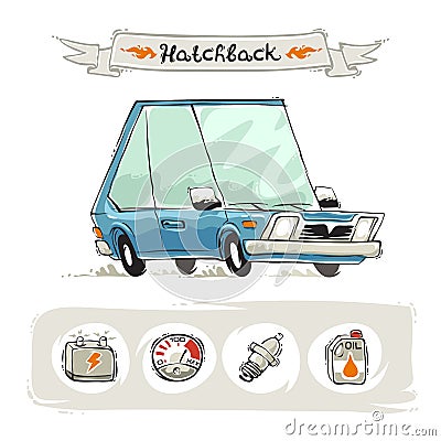 Retro Small Hatchback Set Vector Illustration