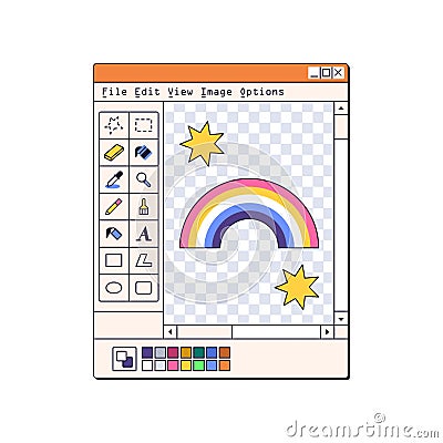 Retro software, paint window interface in 90s vaporwave style. Digital painting, drawing, graphic tool, program UI in Vector Illustration