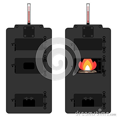 Retro Solid fuel boiler, wood boiler Vector Illustration