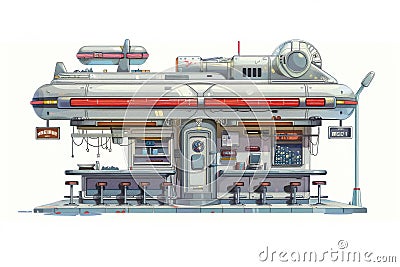 Retro Space Station Diner Cartoon Illustration