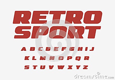 Retro sport font thick alphabet fat letters. Wide bold letter set for vintage car, retro speed race, auto repair shop Vector Illustration