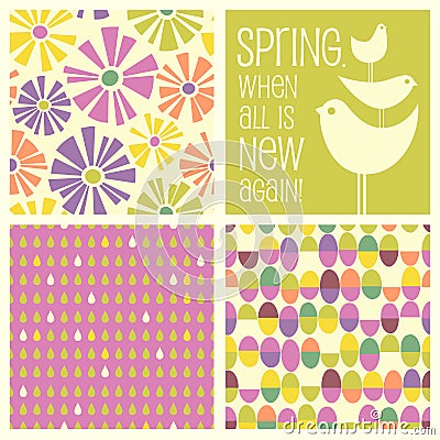 Retro Spring designs and seamless patterns Vector Illustration