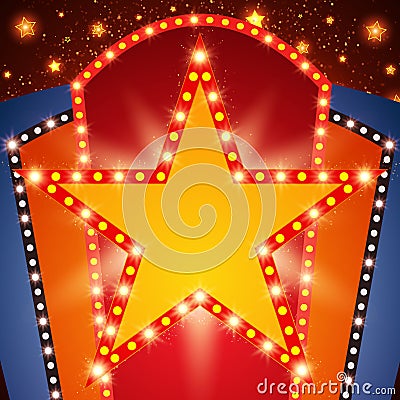 Retro stage shining star banner background Cartoon Illustration